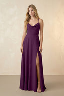 Spaghetti Straps Chiffon A-Line Bridesmaid Dress in Fig | KISSBRIDAL
