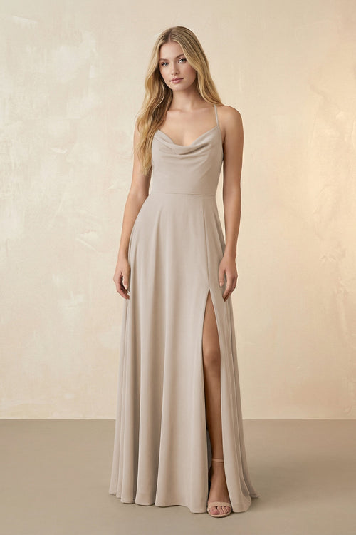 Spaghetti Straps Chiffon A-Line Bridesmaid Dress in Frost - SHE IS ME BRIDESMAID DRESSES