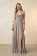 Spaghetti Straps Chiffon A-Line Bridesmaid Dress in Frost | KISSBRIDAL