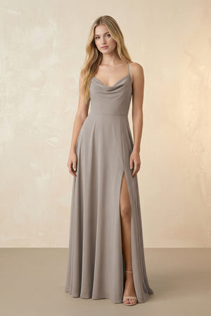 Spaghetti Straps Chiffon A-Line Bridesmaid Dress in Frost | KISSBRIDAL