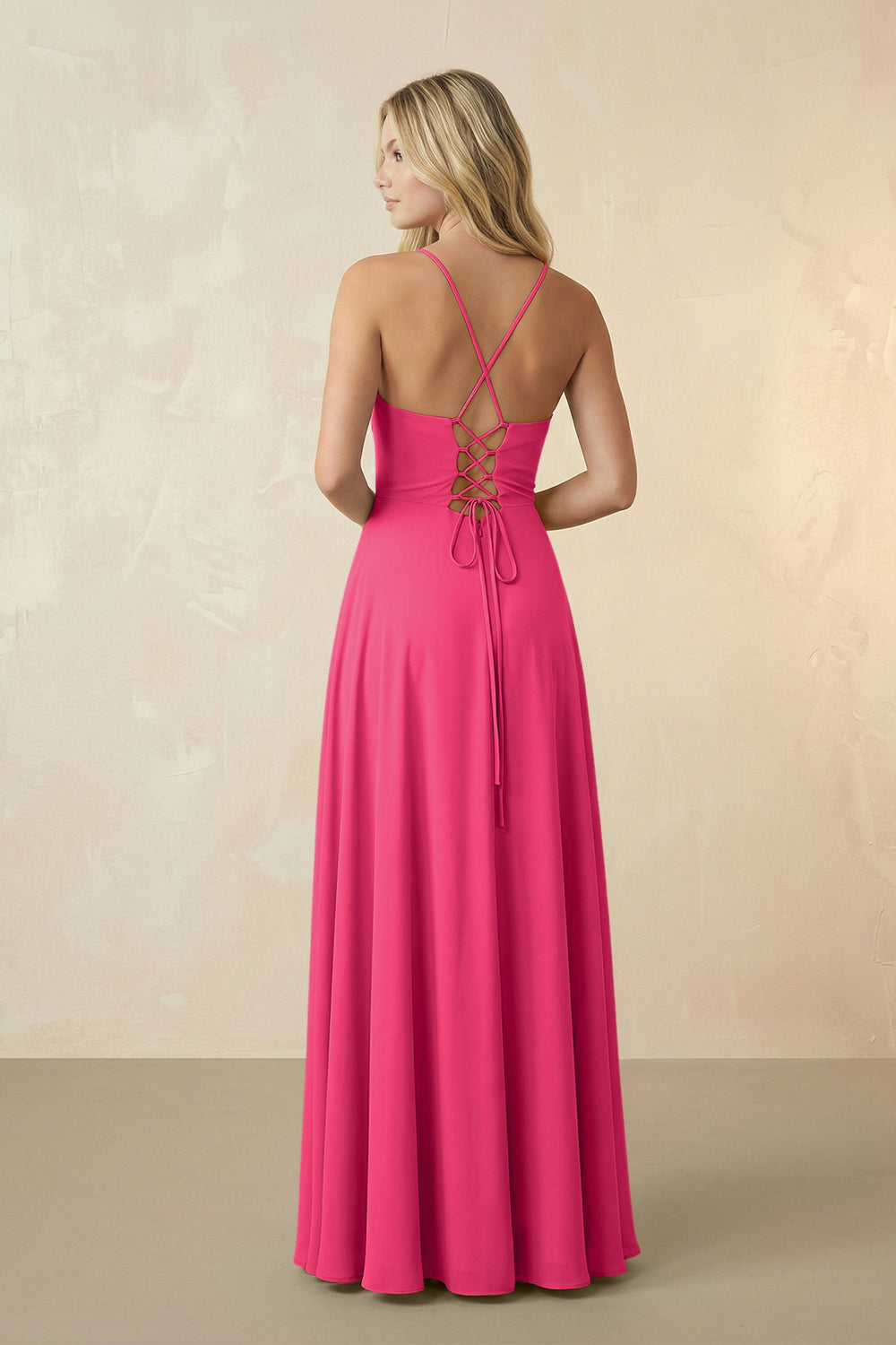 Spaghetti Straps Chiffon A-Line Bridesmaid Dress in Fuchsia