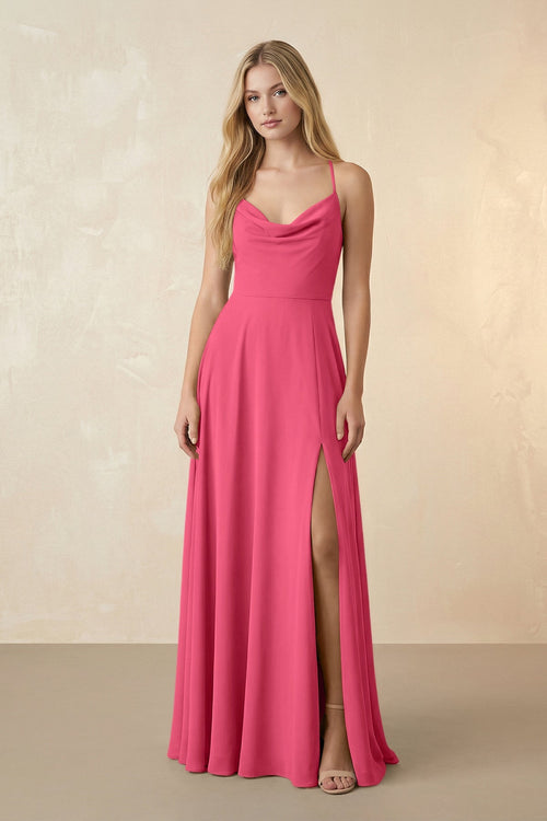 Spaghetti Straps Chiffon A-Line Bridesmaid Dress in Fuchsia - SHE IS ME BRIDESMAID DRESSES