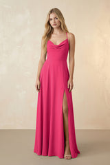 Spaghetti Straps Chiffon A-Line Bridesmaid Dress in Fuchsia | KISSBRIDAL