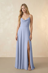 Spaghetti Straps Chiffon A-Line Bridesmaid Dress in Ice | KISSBRIDAL