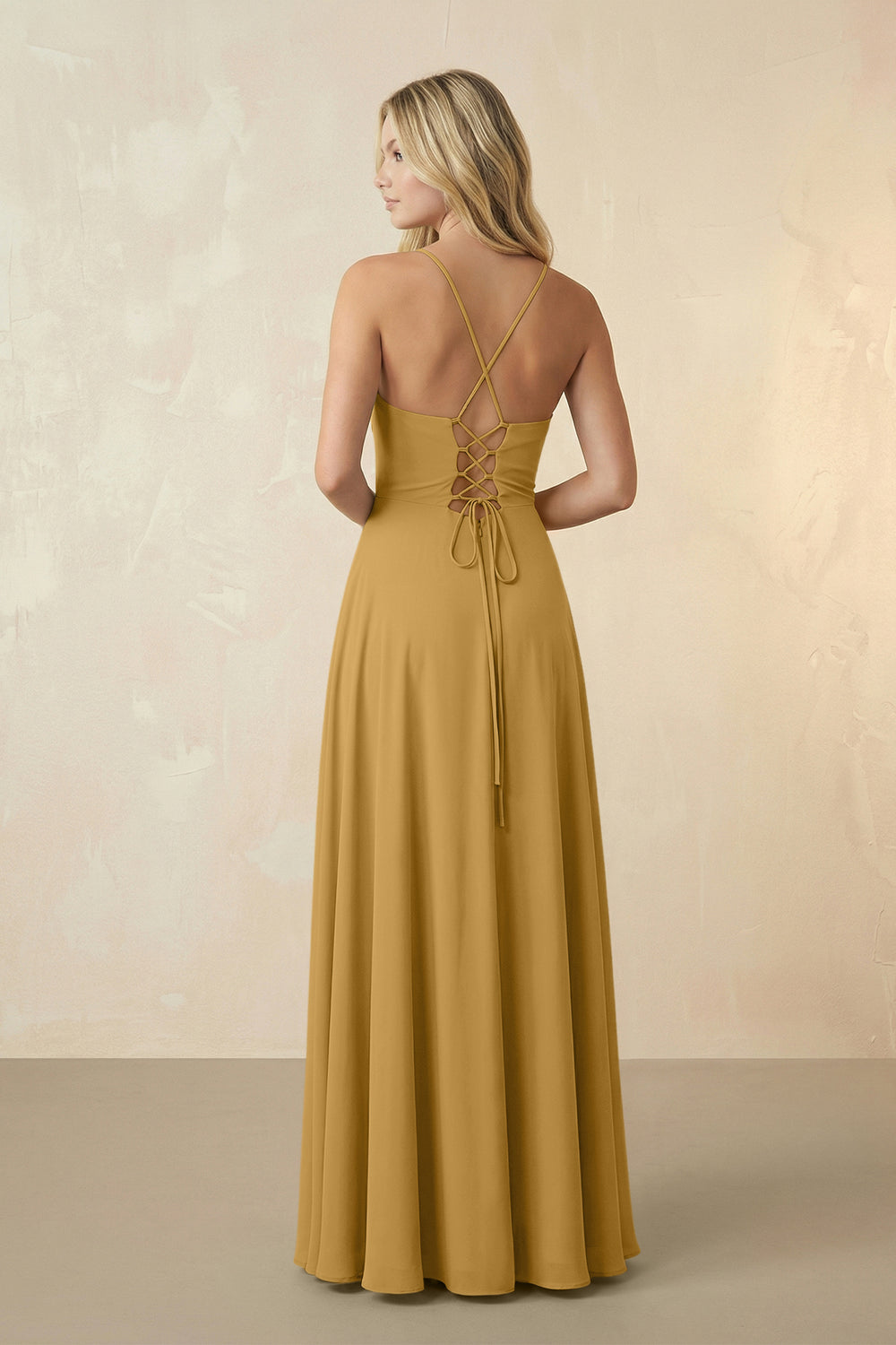 Spaghetti Straps Chiffon A-Line Bridesmaid Dress in Marigold
