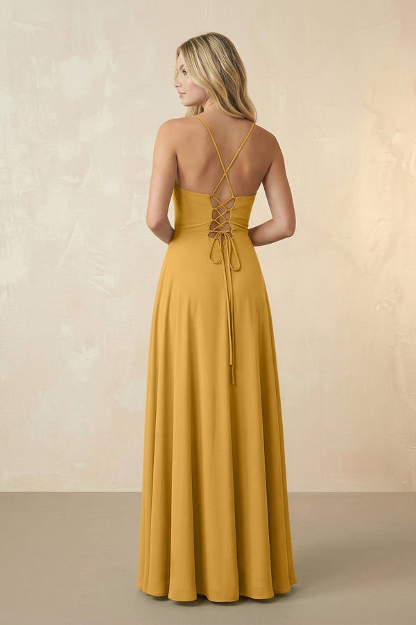 Spaghetti Straps Chiffon A-Line Bridesmaid Dress in Marigold - SHE IS ME BRIDESMAID DRESSES