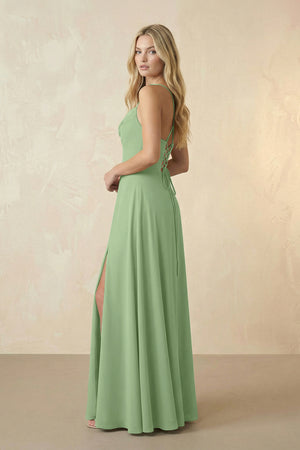 Spaghetti Straps Chiffon A-Line Bridesmaid Dress in Matcha (3) | KISSBRIDAL