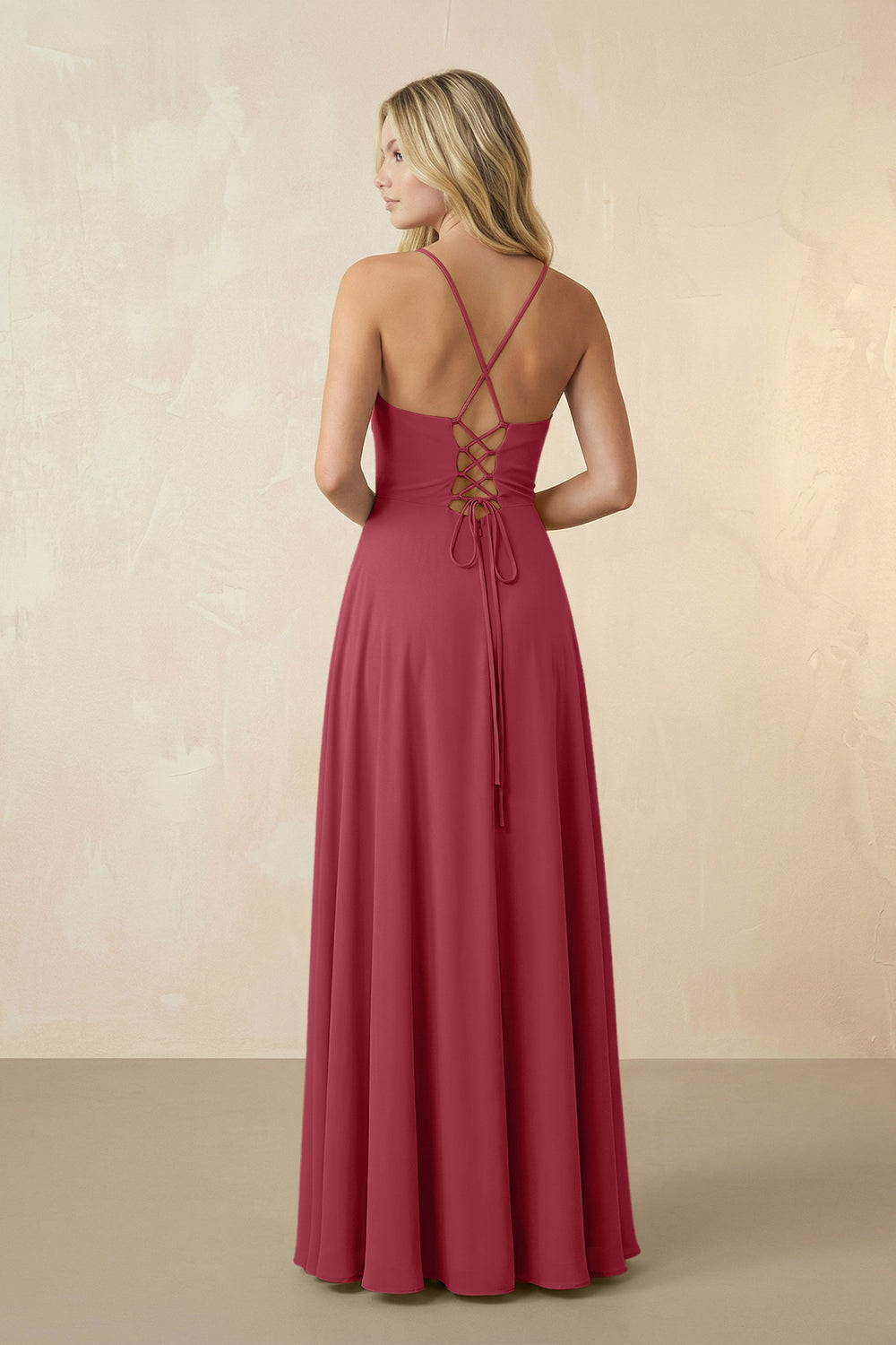 Spaghetti Straps Chiffon A-Line Bridesmaid Dress in Merlot