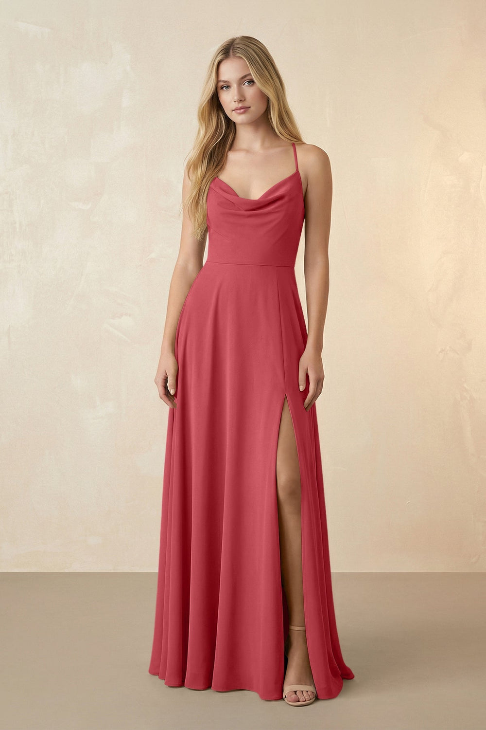 Spaghetti Straps Chiffon A-Line Bridesmaid Dress in Merlot - KISS BRIDAL BRIDESMAID DRESSES