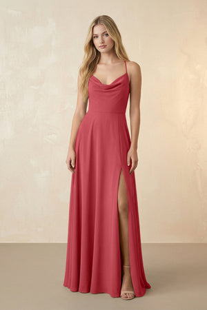 Spaghetti Straps Chiffon A-Line Bridesmaid Dress in Merlot - SHE IS ME BRIDESMAID DRESSES