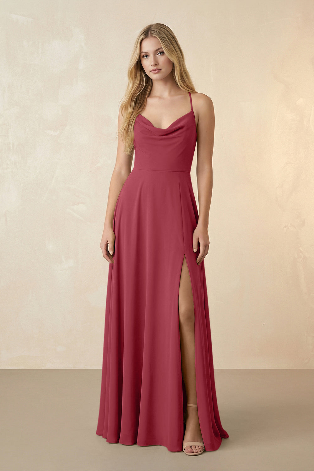Spaghetti Straps Chiffon A-Line Bridesmaid Dress in Merlot