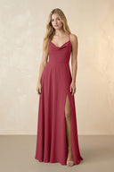 Spaghetti Straps Chiffon A-Line Bridesmaid Dress in Merlot | KISSBRIDAL