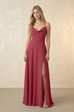 Spaghetti Straps Chiffon A-Line Bridesmaid Dress in Merlot | KISSBRIDAL