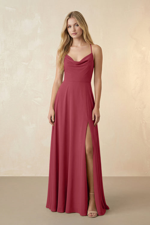 Spaghetti Straps Chiffon A-Line Bridesmaid Dress in Merlot | KISSBRIDAL