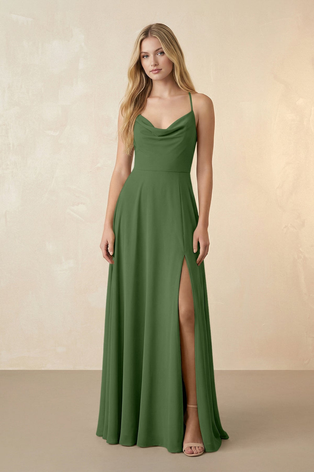 Spaghetti Straps Chiffon A-Line Bridesmaid Dress in Moss - SHE IS ME BRIDESMAID DRESSES
