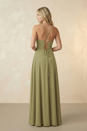 Spaghetti Straps Chiffon A-Line Bridesmaid Dress in Moss Green (2) | KISSBRIDAL