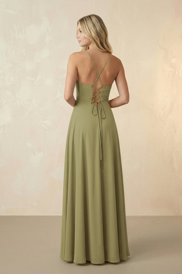 Spaghetti Straps Chiffon A-Line Bridesmaid Dress in Moss Green (2) | KISSBRIDAL