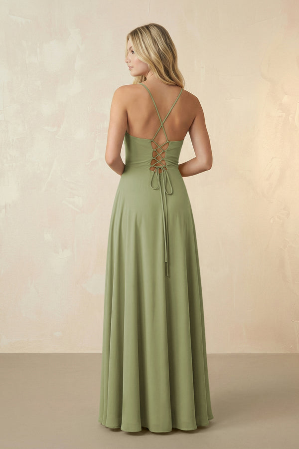 Spaghetti Straps Chiffon A-Line Bridesmaid Dress in Moss Green - SHE IS ME BRIDESMAID DRESSES