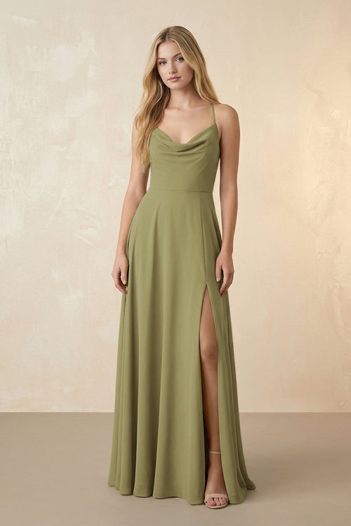 Spaghetti Straps Chiffon A-Line Bridesmaid Dress in Moss Green | KISSBRIDAL