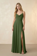 Spaghetti Straps Chiffon A-Line Bridesmaid Dress in Moss | KISSBRIDAL