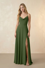 Spaghetti Straps Chiffon A-Line Bridesmaid Dress in Moss | KISSBRIDAL