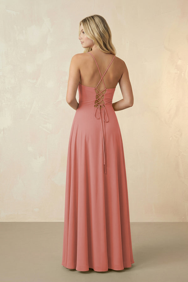 Spaghetti Straps Chiffon A-Line Bridesmaid Dress in Mulberry (2) | KISSBRIDAL