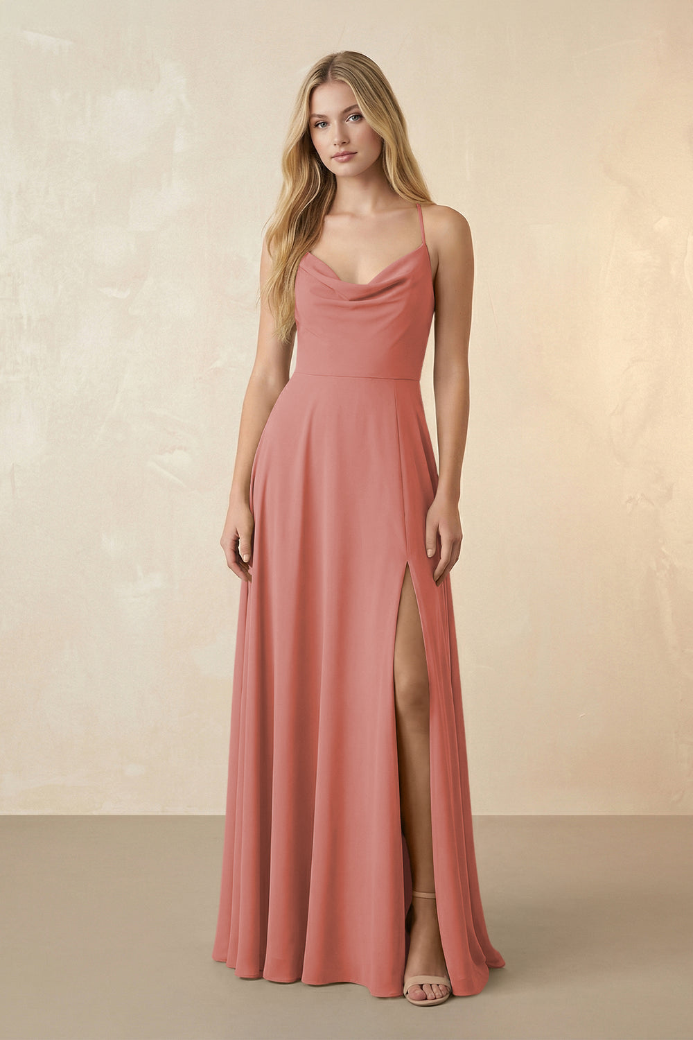 Spaghetti Straps Chiffon A-Line Bridesmaid Dress in Mulberry