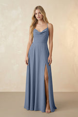Spaghetti Straps Chiffon A-Line Bridesmaid Dress in Neptune - KISS BRIDAL BRIDESMAID DRESSES
