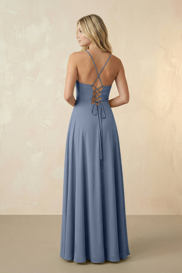 Spaghetti Straps Chiffon A-Line Bridesmaid Dress in Neptune - SHE IS ME BRIDESMAID DRESSES