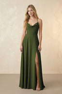 Spaghetti Straps Chiffon A-Line Bridesmaid Dress in Olive - SHE IS ME BRIDESMAID DRESSES