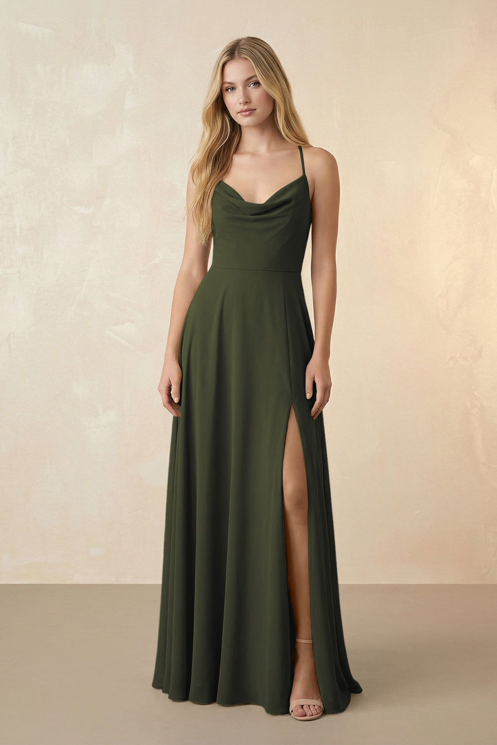 Spaghetti Straps Chiffon A-Line Bridesmaid Dress in Olive
