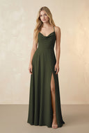 Spaghetti Straps Chiffon A-Line Bridesmaid Dress in Olive | KISSBRIDAL