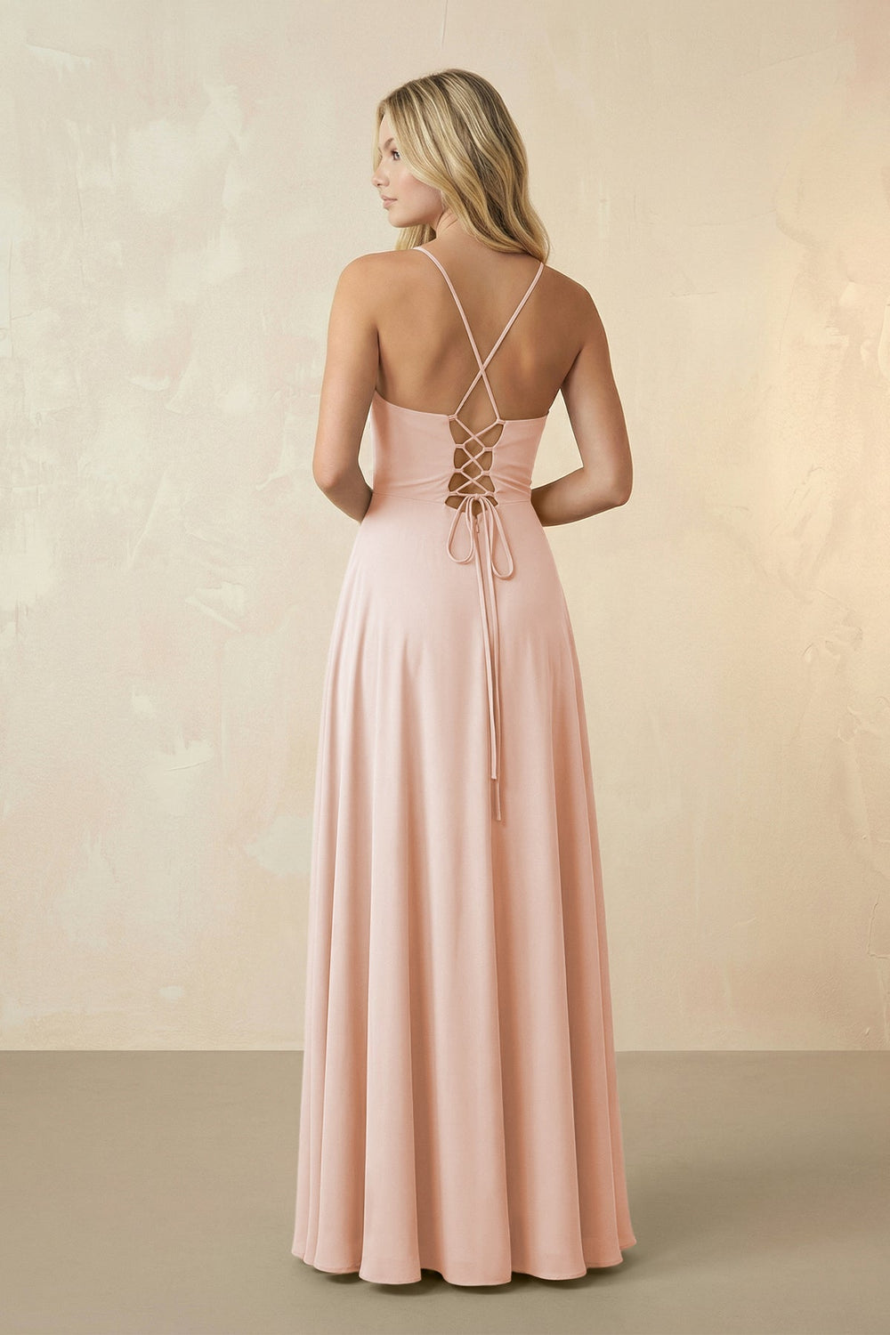 Spaghetti Straps Chiffon A-Line Bridesmaid Dress in Pale Blush - SHE IS ME BRIDESMAID DRESSES