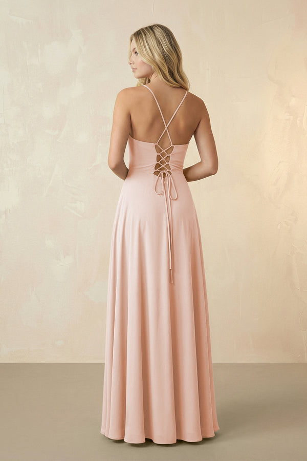 Spaghetti Straps Chiffon A-Line Bridesmaid Dress in Pale Blush - SHE IS ME BRIDESMAID DRESSES