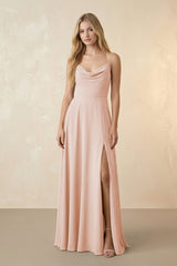 Spaghetti Straps Chiffon A-Line Bridesmaid Dress in Pale Blush - KISS BRIDAL BRIDESMAID DRESSES