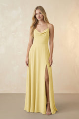 Spaghetti Straps Chiffon A-Line Bridesmaid Dress in Pastel Yellow - KISS BRIDAL BRIDESMAID DRESSES