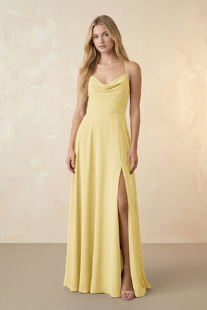 Spaghetti Straps Chiffon A-Line Bridesmaid Dress in Pastel Yellow - SHE IS ME BRIDESMAID DRESSES
