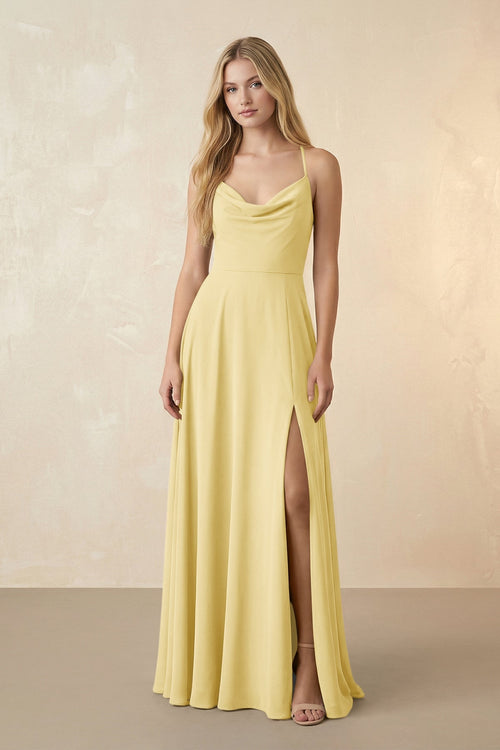 Spaghetti Straps Chiffon A-Line Bridesmaid Dress in Pastel Yellow - SHE IS ME BRIDESMAID DRESSES