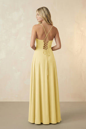 Spaghetti Straps Chiffon A-Line Bridesmaid Dress in Pastel Yellow - SHE IS ME BRIDESMAID DRESSES