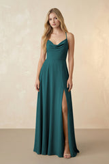 Spaghetti Straps Chiffon A-Line Bridesmaid Dress in Pine - KISS BRIDAL BRIDESMAID DRESSES