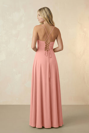 Spaghetti Straps Chiffon A-Line Bridesmaid Dress in Rosette (2) | KISSBRIDAL