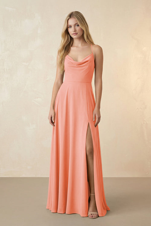 Spaghetti Straps Chiffon A-Line Bridesmaid Dress in Rosette - SHE IS ME BRIDESMAID DRESSES