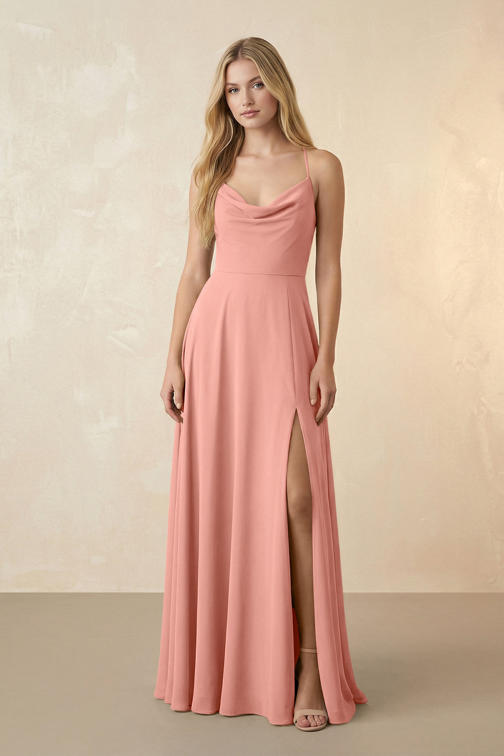 Spaghetti Straps Chiffon A-Line Bridesmaid Dress in Rosette