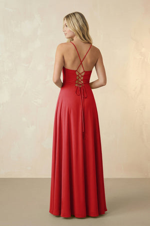 Spaghetti Straps Chiffon A-Line Bridesmaid Dress in Ruby Red - SHE IS ME BRIDESMAID DRESSES
