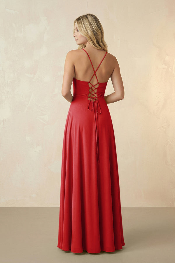 Spaghetti Straps Chiffon A-Line Bridesmaid Dress in Ruby Red - SHE IS ME BRIDESMAID DRESSES