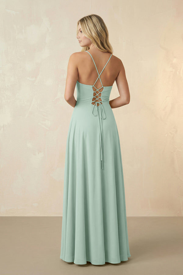 Spaghetti Straps Chiffon A-Line Bridesmaid Dress in Sage (2) | KISSBRIDAL
