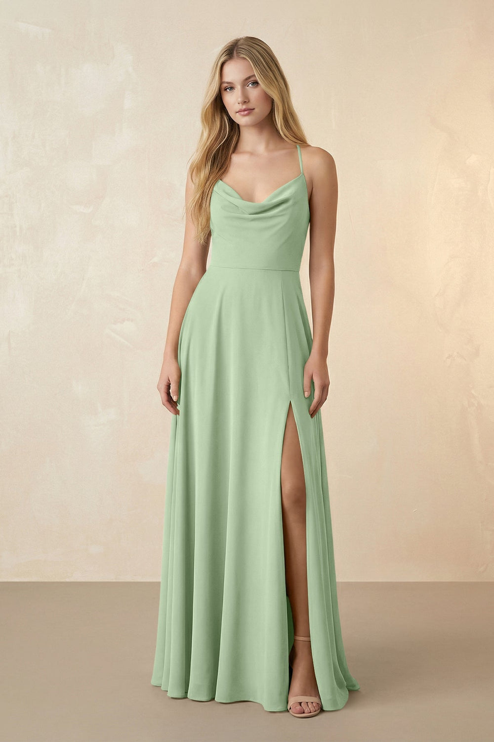 Spaghetti Straps Chiffon A-Line Bridesmaid Dress in Sage - SHE IS ME BRIDESMAID DRESSES