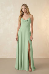 Spaghetti Straps Chiffon A-Line Bridesmaid Dress in Sage - KISS BRIDAL BRIDESMAID DRESSES