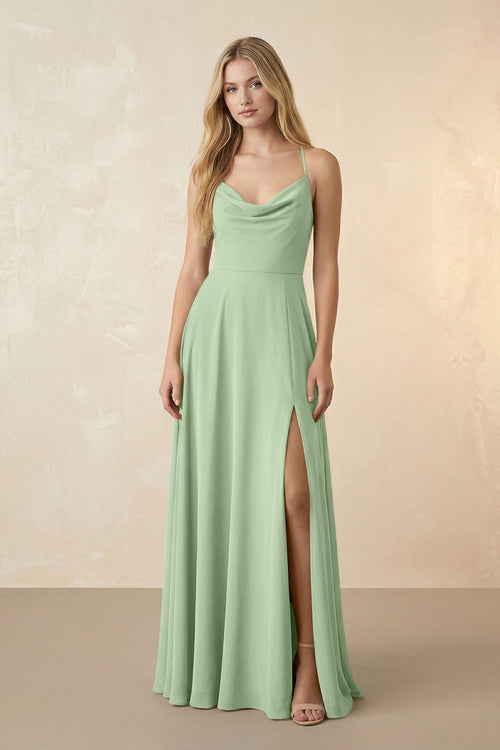 Spaghetti Straps Chiffon A-Line Bridesmaid Dress in Sage - SHE IS ME BRIDESMAID DRESSES