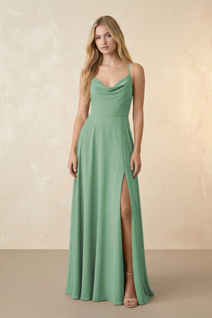 Spaghetti Straps Chiffon A-Line Bridesmaid Dress in Sea Glass - SHE IS ME BRIDESMAID DRESSES
